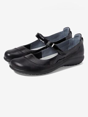 Naot Mary Jane Black Leather Patent Trim Round Toe Shoes Size EU39/US8-8.5